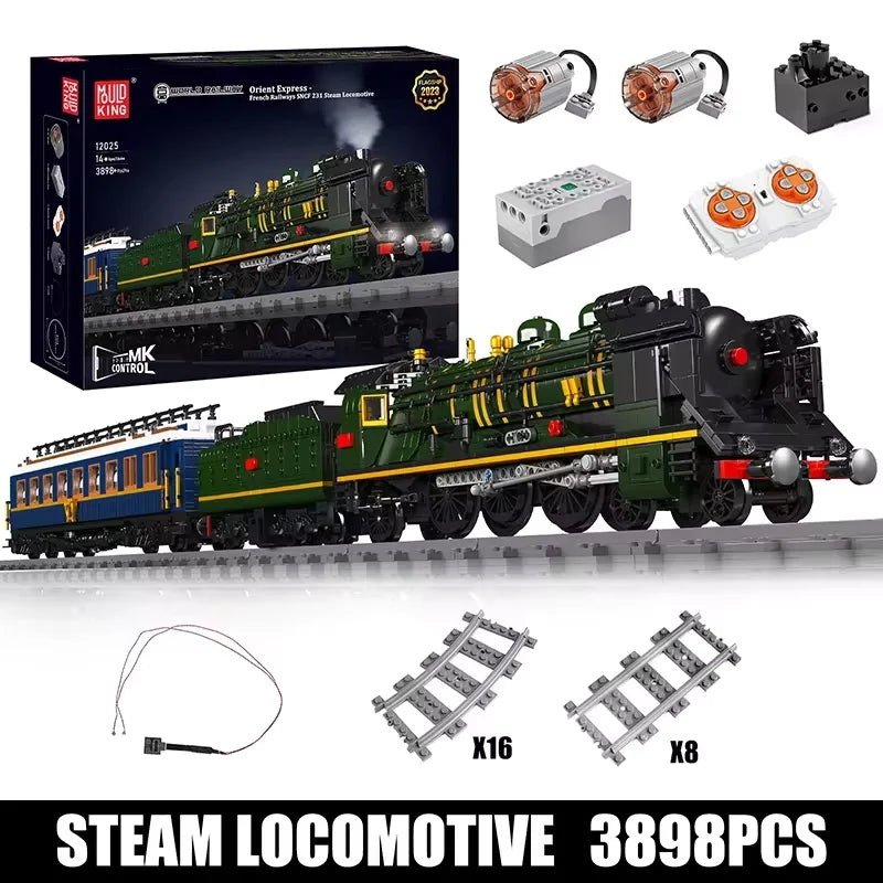Mold King 12025 technický stavební blok RC motorových francouzských drah SNCF 231 parní lokomotiva vlak model hračky dárek pro děti
