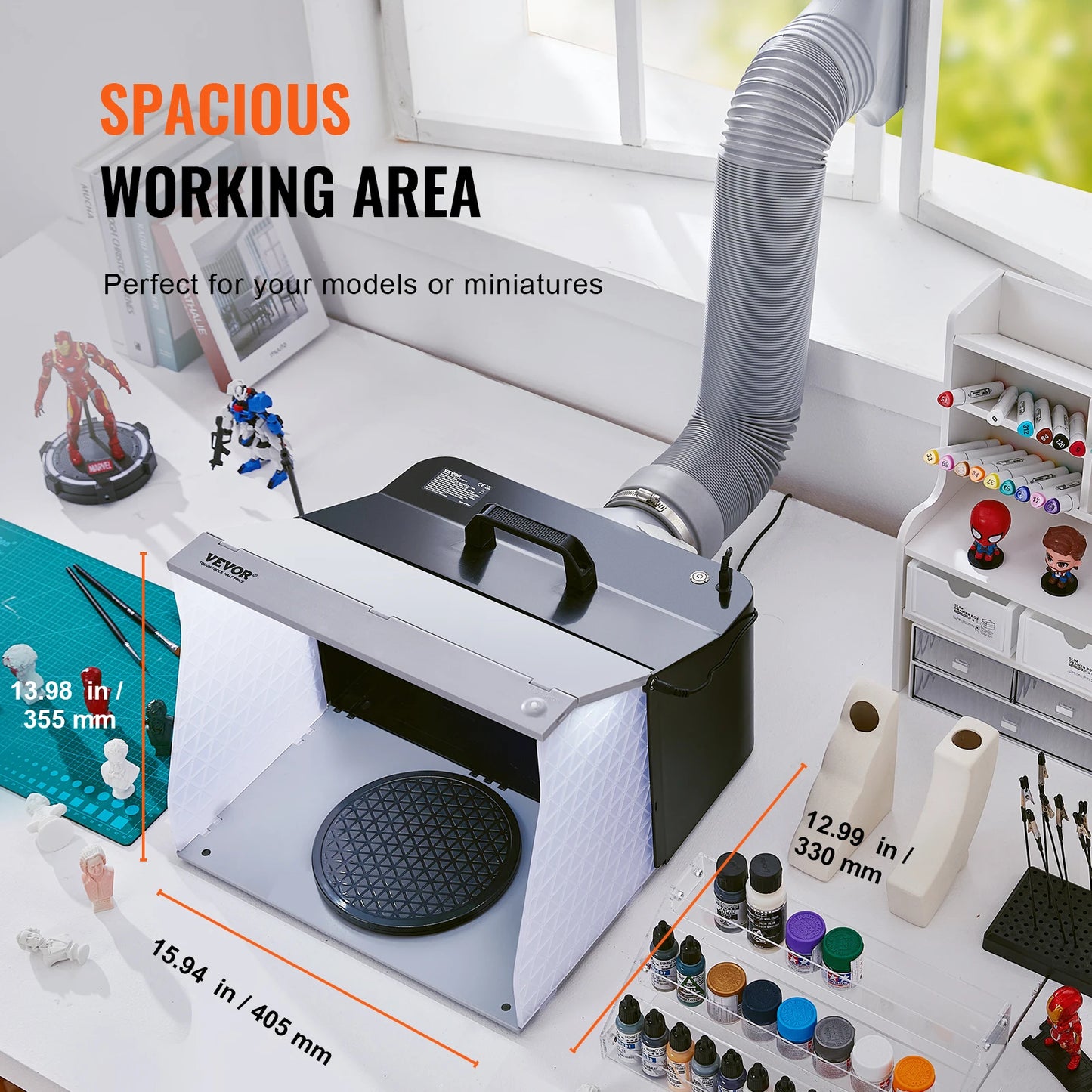 VEVOR Airbrush stříkací kabina Přenosná Hobby Airbrush sada stříkací kabiny se 4 LED světelnými výkonnými duálními výfukovými ventilátory