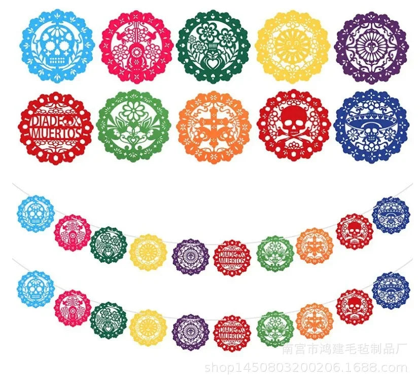 Fiesta Mexico Pull Flag Téma Pinata Karnevalová párty Banner Plstěný Den mrtvých Barevné duté Svatební dekorace