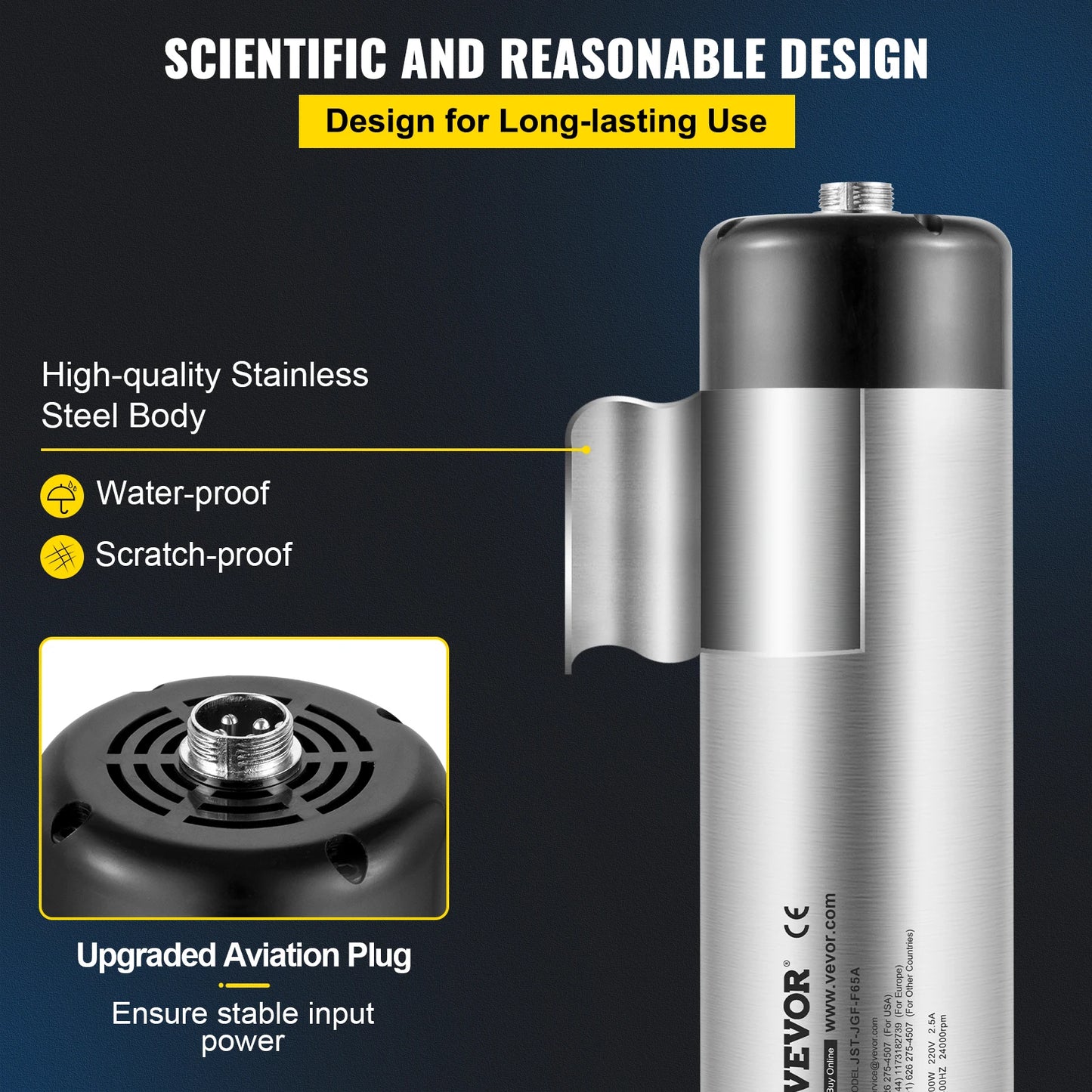 Vzduchem chlazený vřetenový motor VEVOR 0,8 kW Vysokorychlostní rotace 12000-24000 PRM 400Hz pro gravírování, frézování a broušení Použití CNC routeru