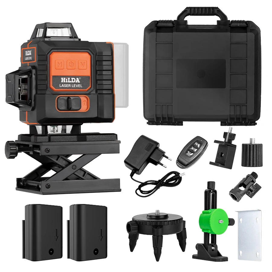 HILDA 4D 16řádkový laserový vodováha s bateriovým displejem Samonivelační 360 horizontální a vertikální kříž Super výkonný zelený