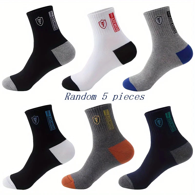 5PCS Set pánské ultra prodyšné stylové sportovní ponožky pro vysoce výkonné basketbalové fotbalové módní multibalení