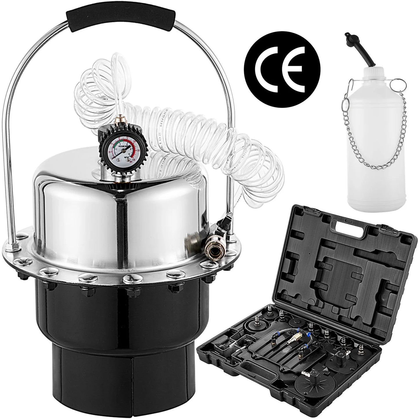 Sada na odvzdušňování tlakové vzduchové brzdy VEVOR Nástroj na výměnu oleje pro automobilovou brzdovou kapalinu s 5l nádrží pro odvzdušnění brzdového a spojkového systému