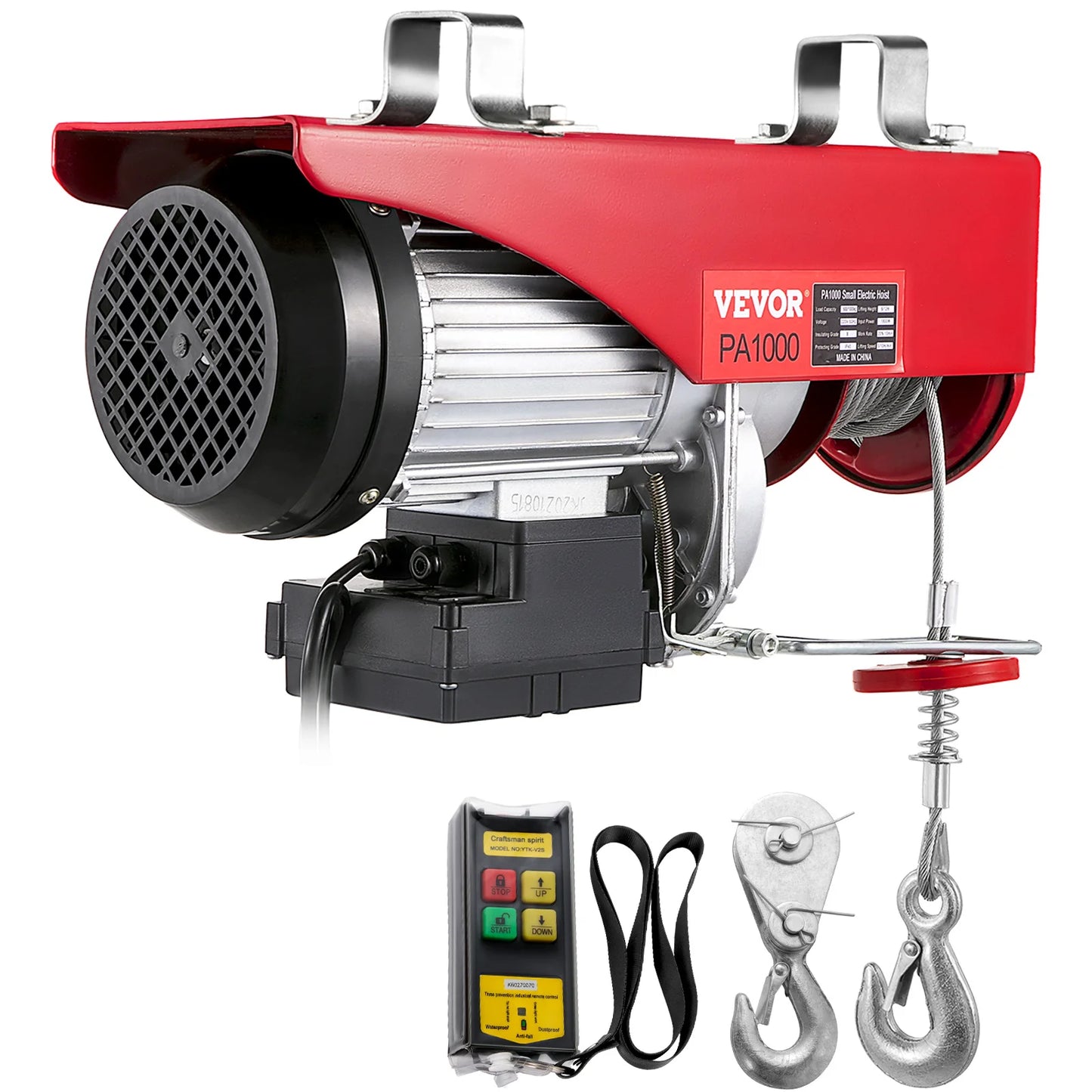 Elektrický zvedák VEVOR Elektrický zvedák s bezdrátovým dálkovým ovládáním Ocelový drátový elektrický kladkostroj Cranew/Popruhy a nouzový vypínač