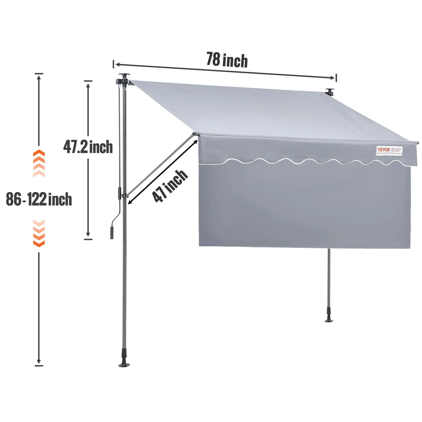 VEVOR Manuální zatahovací markýza Nastavitelná terasová dvířka Okenní markýza s 39" clonou pro sluneční clonu pro dvorek, zahradní balkón