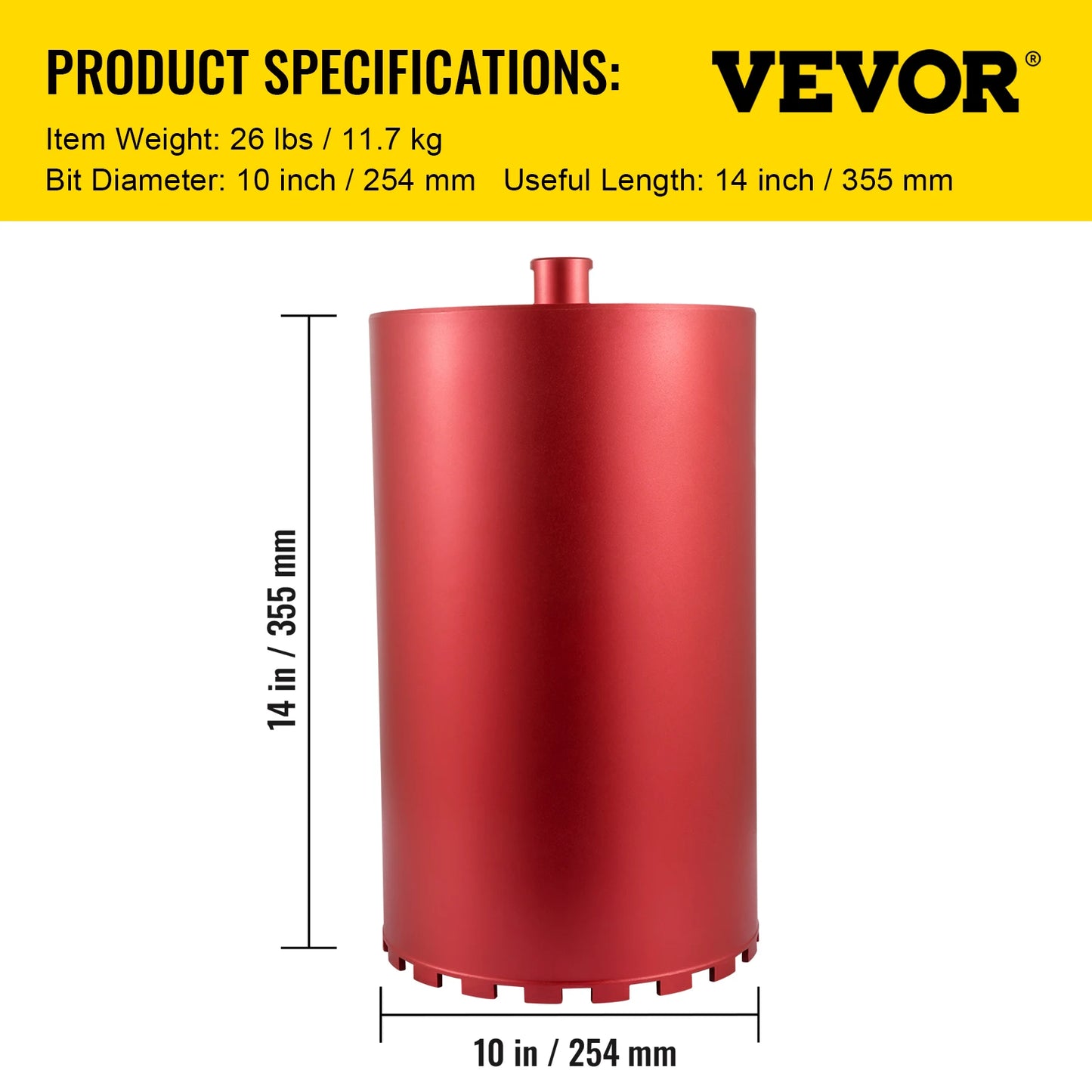 Diamantový jádrový vrták VEVOR 450 mm Délka 5/4 palce Univerzální závitořez pro vrtání do betonu Cihla Zdivo Mramor s čepelí