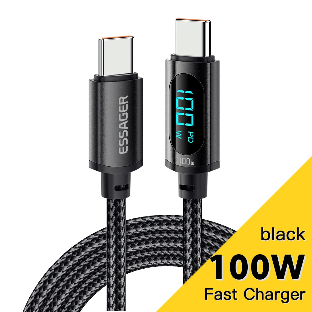 Kabel Essager typu C na typ C 100W PD rychlonabíjecí nabíječka USB C na USB C kabel displeje pro Xiaomi POCO F3 Realme Macbook iPad