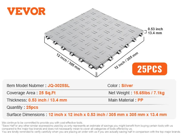 VEVOR garážové dlaždice zámkové garážové podlahové krytiny protiskluzové oboustranné textury pro garáže, sklepy, opravny