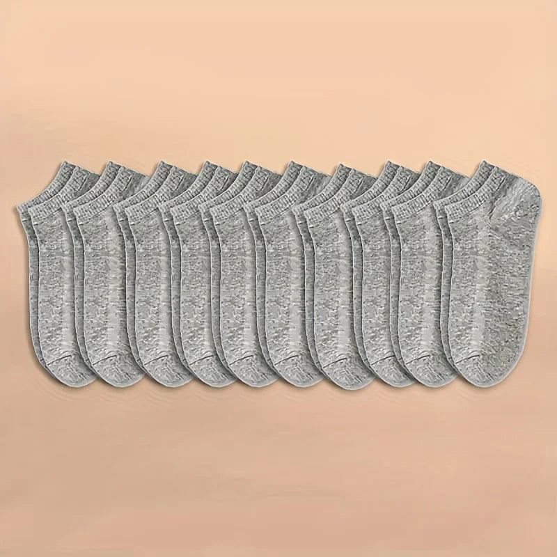 10 párů Dámské/Mužské lodní ponožky Neviditelné Silikonové Nízký střih Neklouzavé Léto No-Show Kotníkové ponožky Jednobarevné Ležérní Prodyšné