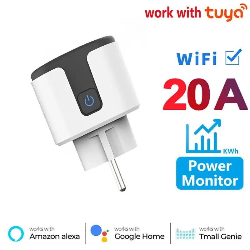 Inteligentní zásuvka WiFi EU Plug 20A s časovačem monitorování napájení Podpora domácí zásuvky Google Alice SmartThings Alexa
