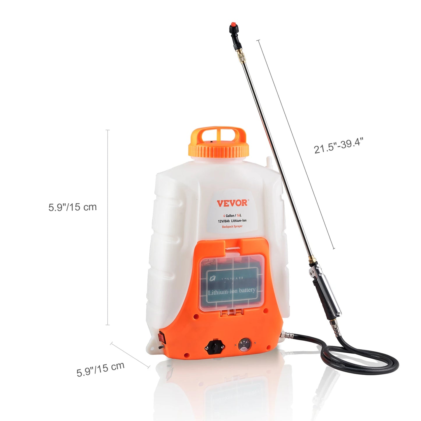 Bateriový postřikovač na batohy VEVOR 0-90 PSI s nastavitelným tlakem 4 galony s nádrží na postřikovač s 8 tryskami a 2 hůlkami