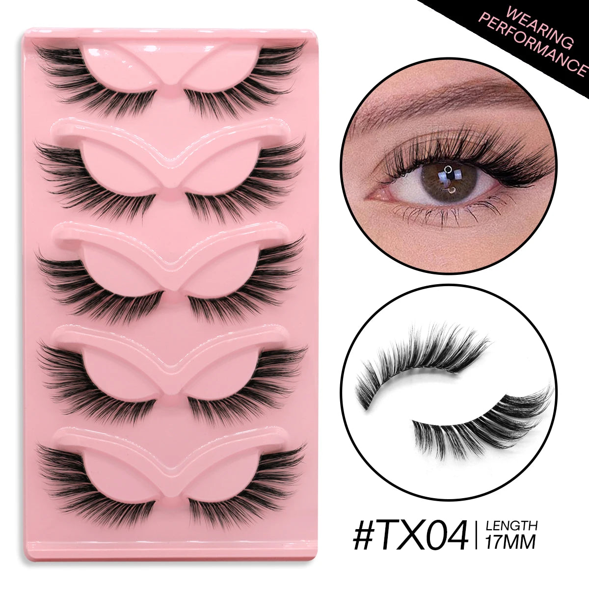 GROINNEYA 5 párů Řasy pro kočičí oči Přírodní umělé řasy Fluffy Soft Cross Umělé norkové řasy Natural Winged End Eye Prodloužený