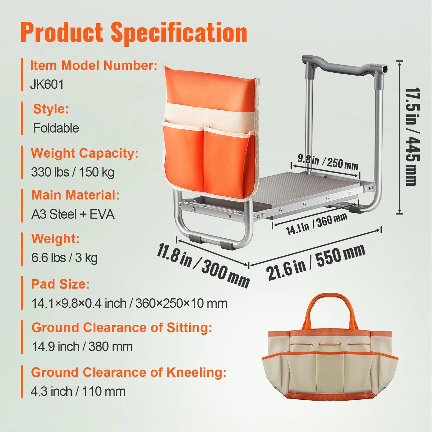 Zahradní klekátko a sedátko VEVOR skládací zahradní stolička klekací lavice na zahradu s taškou na nářadí Dárky pro prarodiče seniory