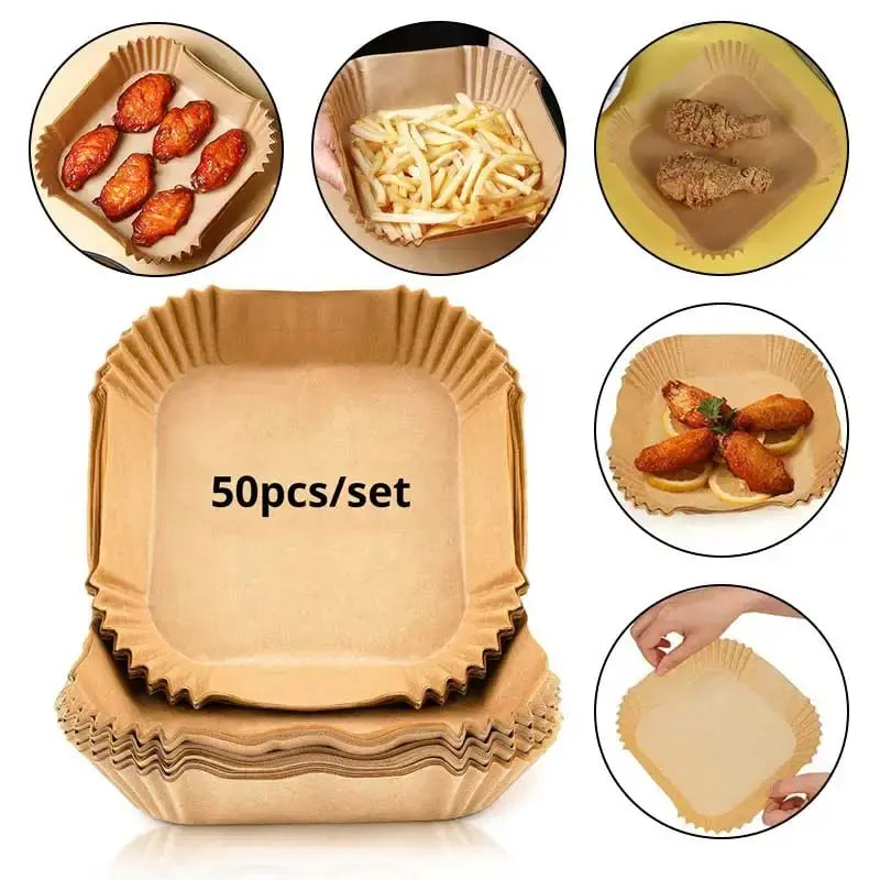 50ks/set Air Fryer Jednorázový papír Pergamen Parní hrnec na celulózu Cheesecake Air Fryer Příslušenství Pečicí papír pro vzduchovou fritézu