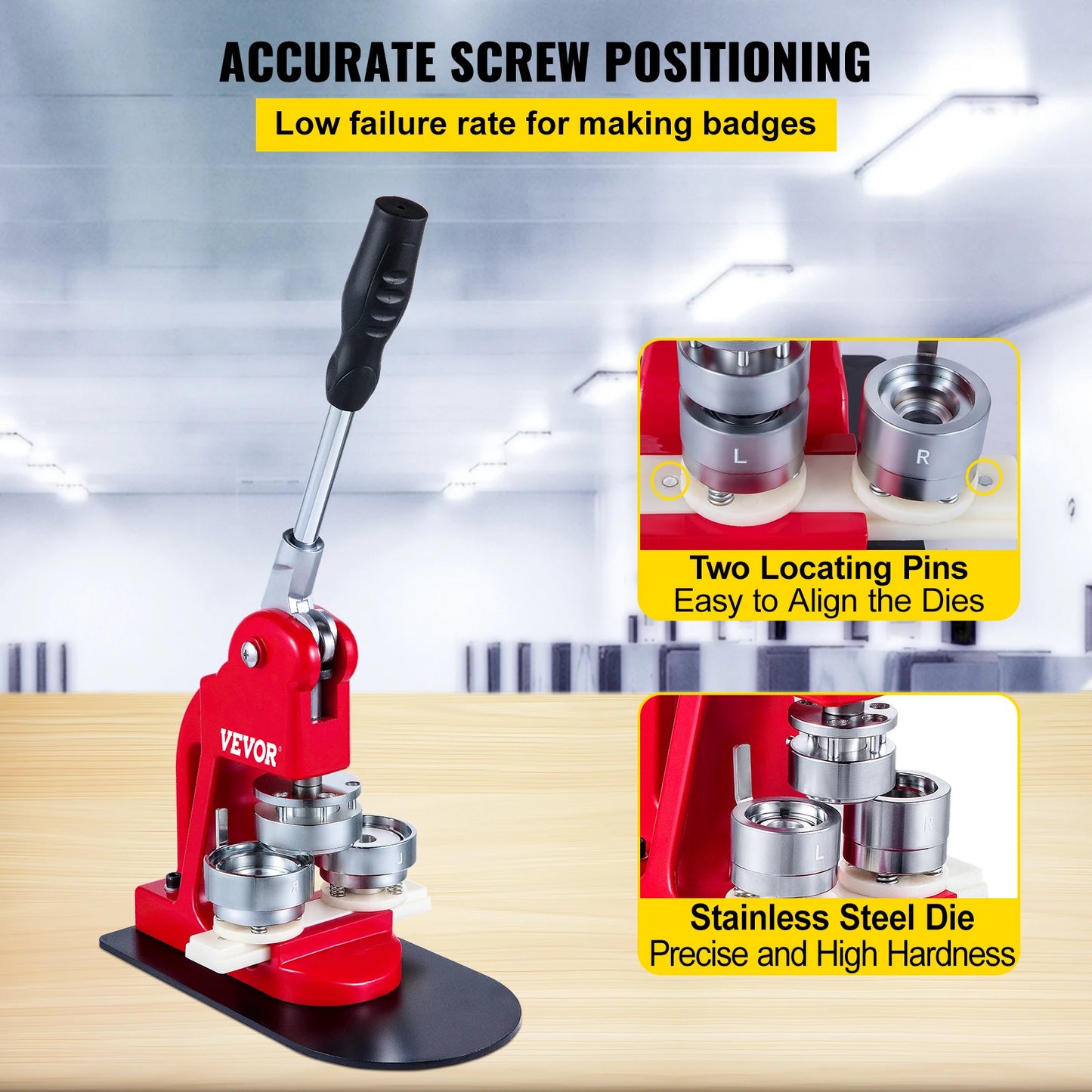VEVOR Button Maker Machine 44mm 1,75inch Badge Punch Press Pin Button Maker s bezplatnými 1000 ks knoflíkových dílů a kruhovou řezačkou