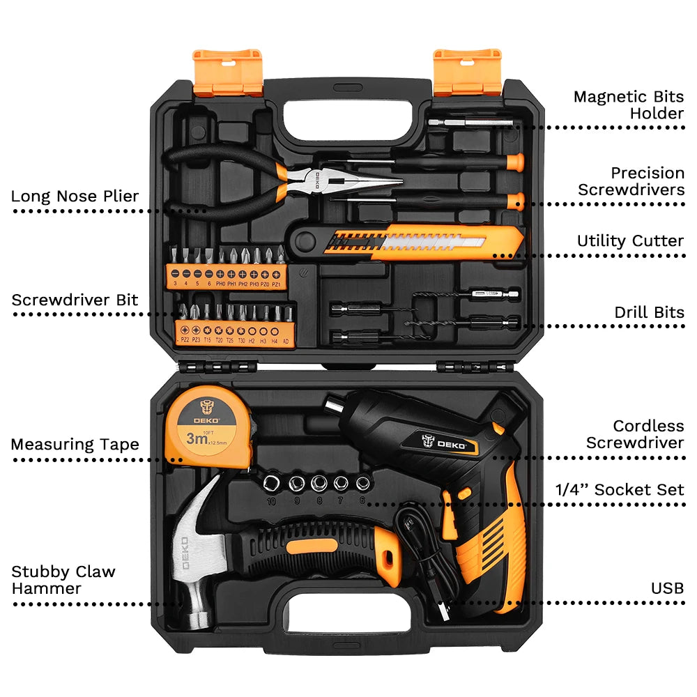 Akumulátorový elektrický šroubovák DEKO DKCS3.6O1 dobíjecí akumulátorová baterie Šroubovák s otočnou rukojetí LED svítilna Elektrické nářadí