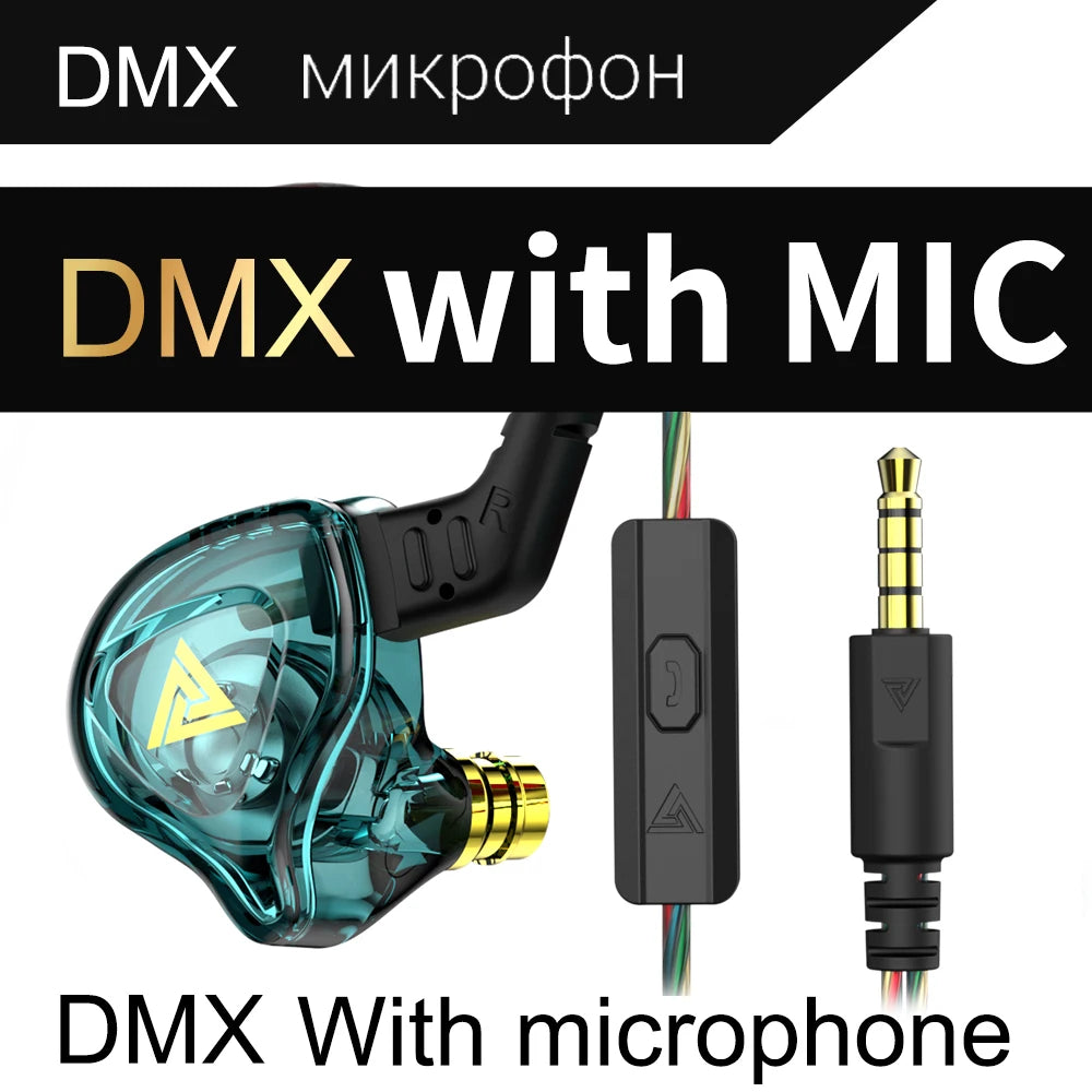 Originální sluchátka řady QKZ AK6-DMX Colorful Series 3,5 mm Hifi Bass Hudba Herní Sportovní sluchátka s potlačením hluku s mikrofonními sluchátky
