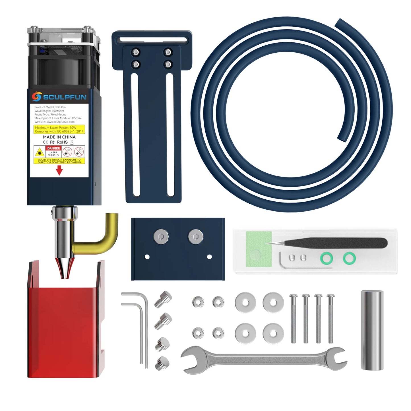 SCULPFUN S30 Pro 10W laserový modul s výměnnou čočkou Vestavěný Air Assist Čisté řezání pro svépomocné nástroje na řezání dřeva akrylem