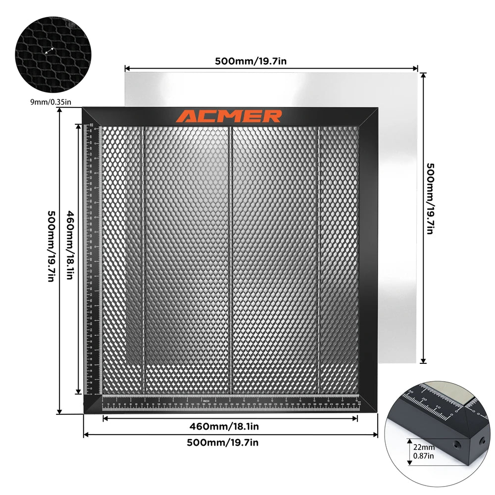 ACMER laserový řezací voštinový pracovní stůl pro CO2 nebo diodový laserový gravírovací řezací stroj 300x300/330x330/400x400/440x440x22mm
