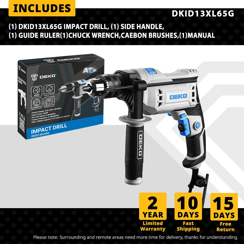 Profesionální příklepová vrtačka DEKO DKID13XL65G 220V, 2 funkce Vrtačka Šroubovák Elektrické nářadí Elektrické nářadí (řada DKID)