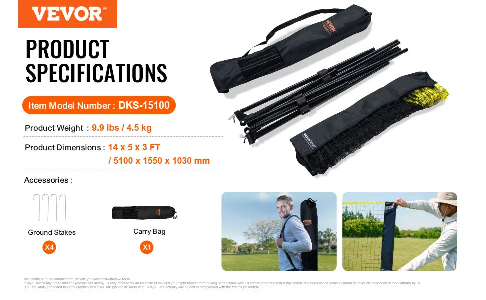 VEVOR 10/14/17FT Badmintonová síť Nastavitelná výška volejbalové sítě Široká skládací síť na okurky Přenosná Snadné nastavení Sada tenisové sítě