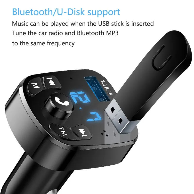 Mp3 přehrávač do auta Duální USB rychlá nabíječka FM Bluetooth přijímač Kompatibilní s 5,0 Fm vysílačem USB flash disk Sada do auta