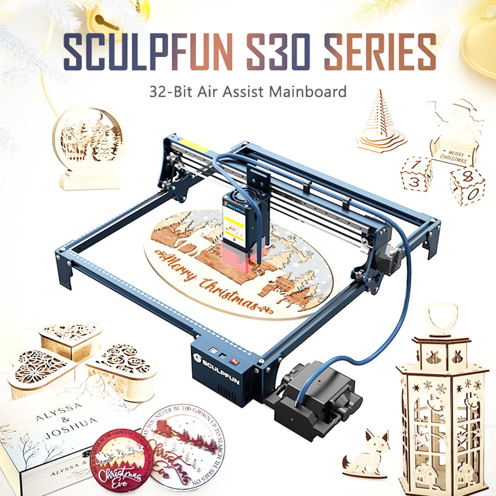 SCULPFUN S30 5W Laser Engraver Cutter, Automatic Air-assist, 0.06*0.06mm Laser Focus, 32-bit Motherboard, Replaceable Lens, Engraving Size 410*400mm, Expandable to 935*905mm