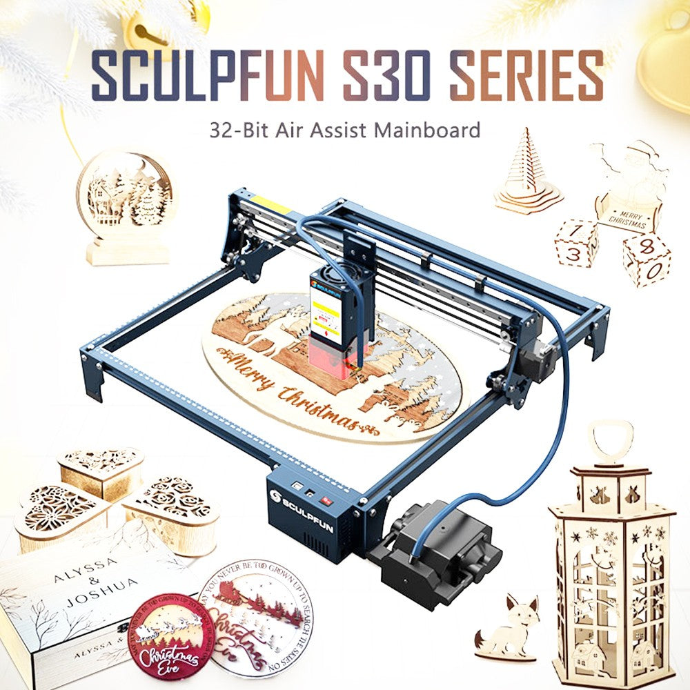 SCULPFUN S30 Pro 10W Laser Engraver Cutter, Automatic Air-assist, 0.06*0.08mm Laser Focus, 32-bit Motherboard, Replaceable Lens, Engraving Size 410*400mm, Expandable to 935*905mm
