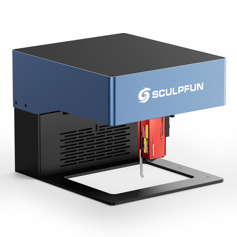 SCULPFUN iCube Pro 5W Laser Engraver, 0.06mm Laser Spot, 10000mm/min Engraving Speed, 32-bit Motherboard, Replaceable Lens, Smoke Filter, Temperature Alarm, App Connection, 130x130mm
