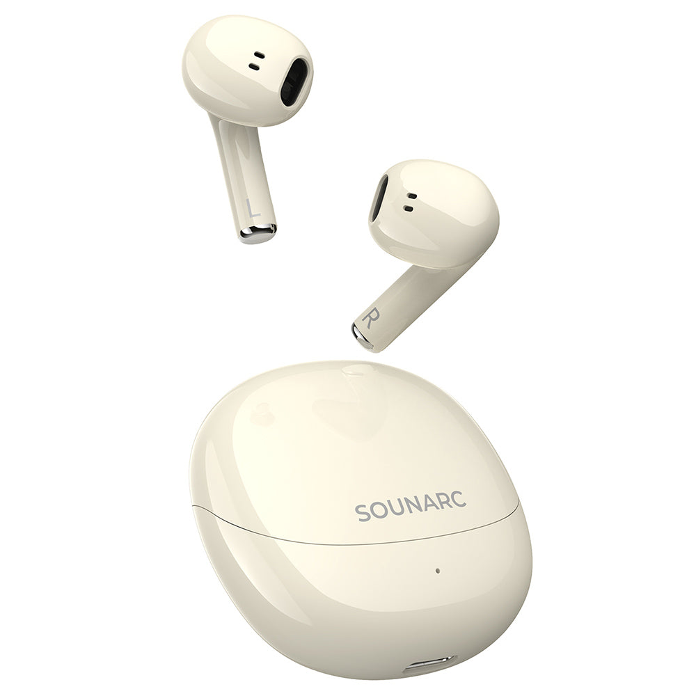 SOUNARC Q3 Earbuds, Bluetooth 5.3, IPX5 Waterproof, Up to 20 Hours Playtime - Beige
