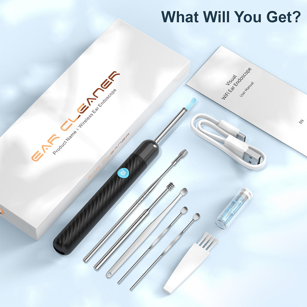 SUNUO X6 Smart Visual Ear Cleaner Earwax Removal, 500w Pixel Camera, Silicone Ear Tip, 6-Axis Gyroscope, IP67 Waterproof, WiFi Connection - Black