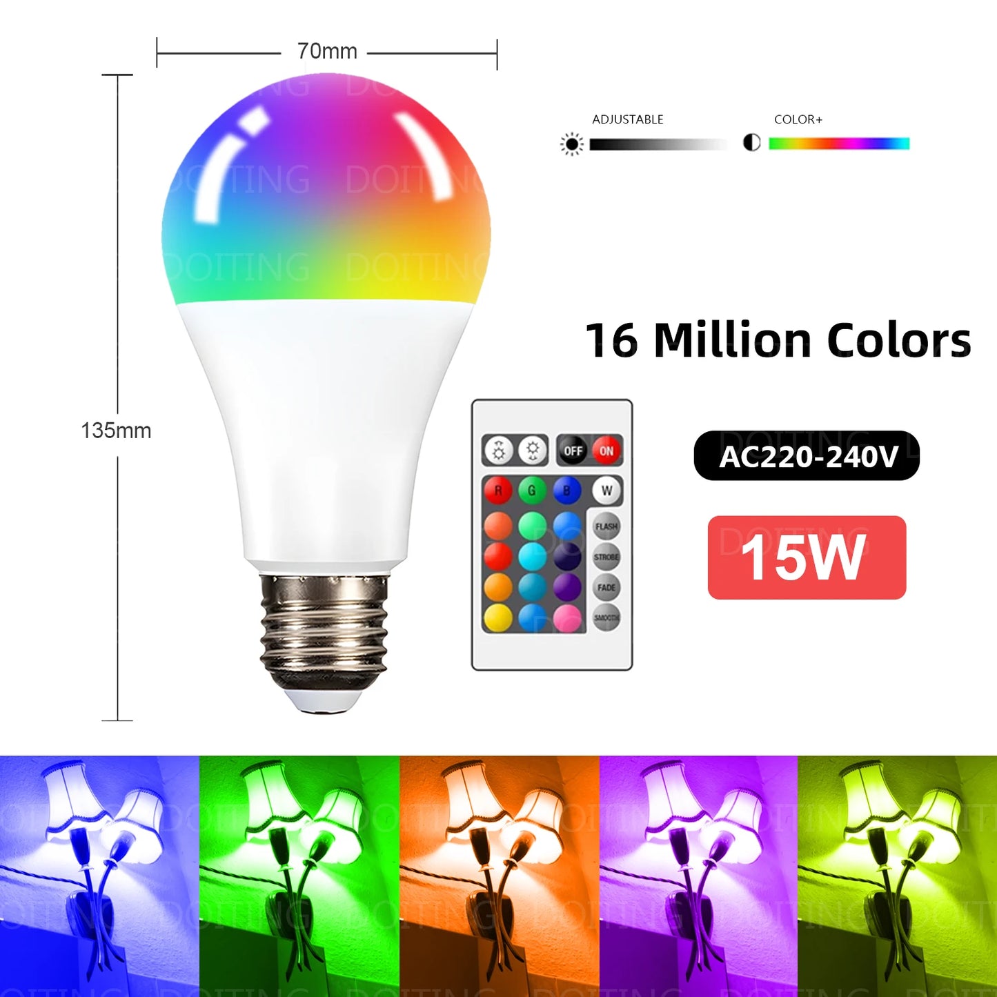 LED RGB světlo E27 Chytré ovládací lampy Stmívatelné 5W 12W 15W RGBW Led Barevná výměnná žárovka Led Lampada RGB Bílá Dekor Domů