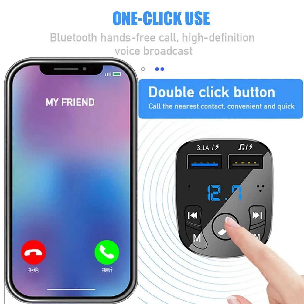 Mp3 přehrávač do auta Duální USB rychlá nabíječka FM Bluetooth přijímač Kompatibilní s 5,0 Fm vysílačem USB flash disk Sada do auta