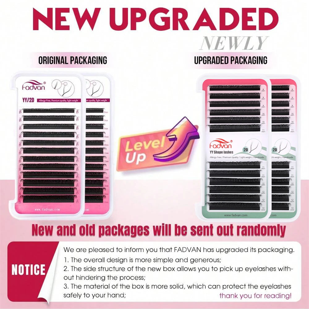 FADVAN YY Shape Lashes 2D 0,07 Faux Mink C/D/8-14mm Přírodní měkké brazilské řasy předem vytvořené objemové vějířovité prodloužení řas