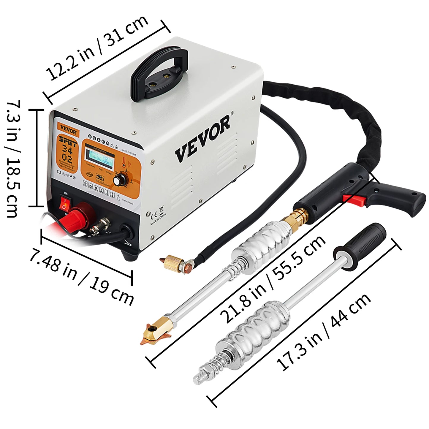 Stroj na opravu plechu VEVOR 3 KW 220 V se 2 svařovacími pistolemi Bodová svářečka s LCD 6 režimy
