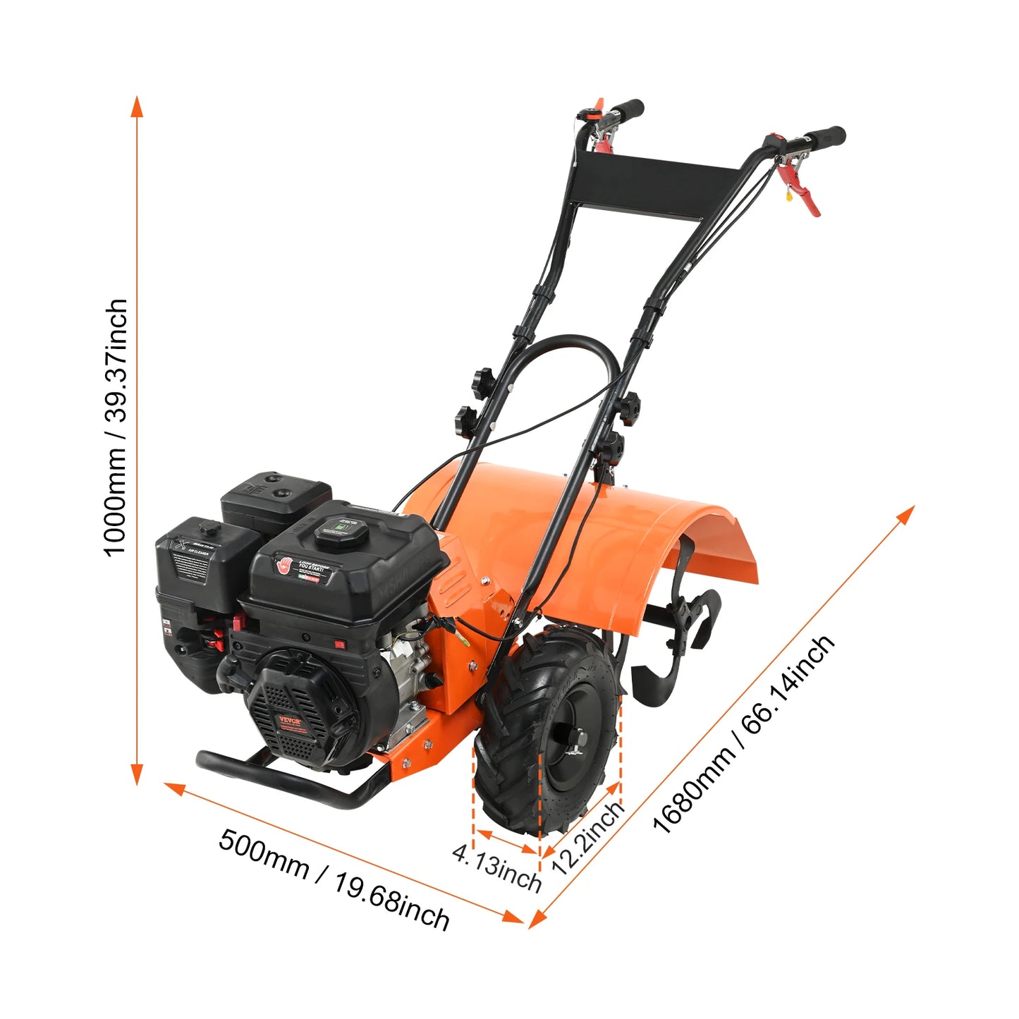 Kultivátor VEVOR Plynový kultivátor 38CC Zahradní 4 ocelové nastavitelné přední prsty pro obdělávání trávníků na zahradě a na polích