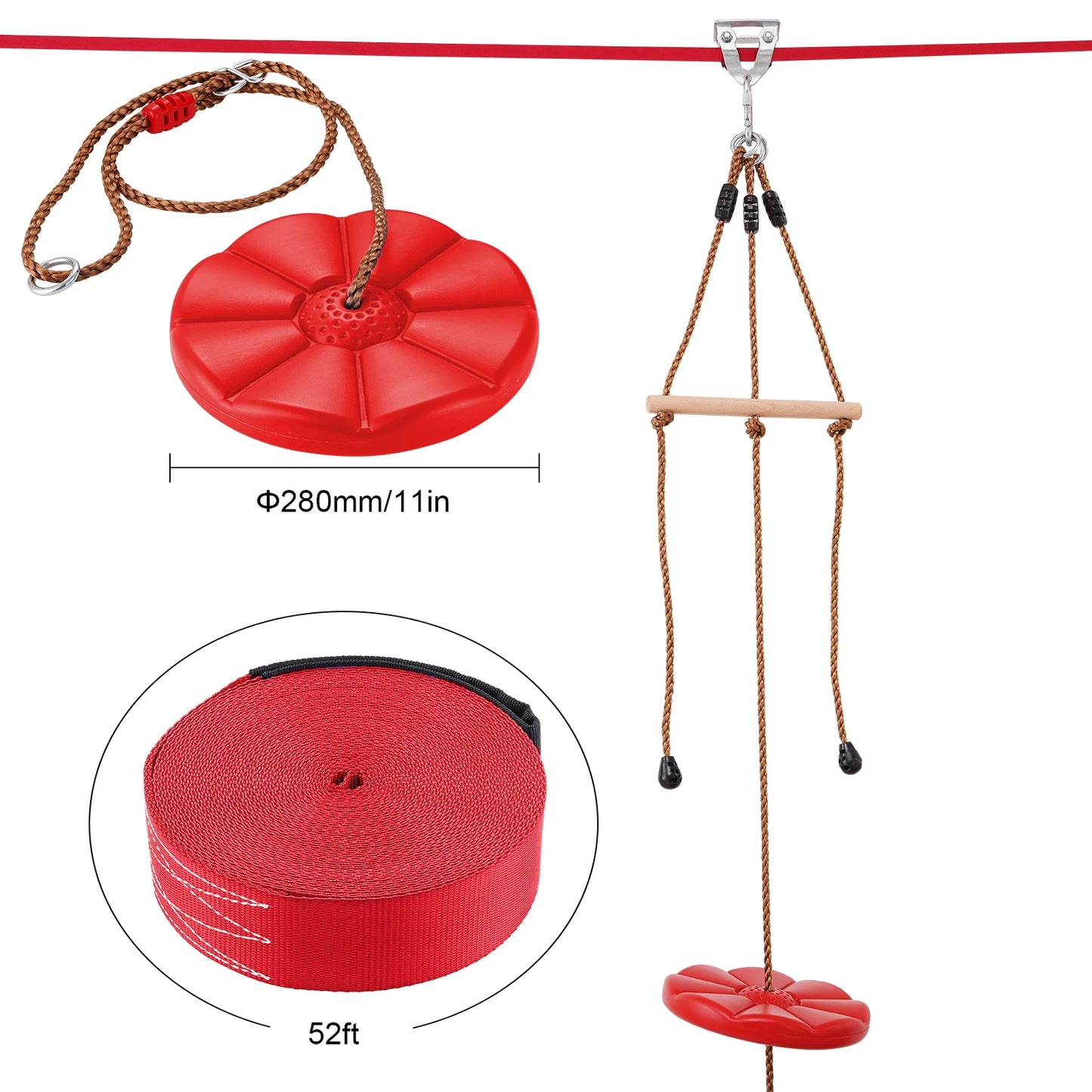 VEVOR Zipline Kit pro děti a dospělé 52ft Zipline Kit Až 500 lb Backyard Outdoor Rychlé nastavení Zipline sedátko a řídítka