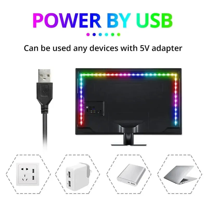 3m USB RGB LED pásek Světlo 5V SMD 2835 Smart APP Ovládání Bluetooth Flexibilní páska LED pro podsvícení počítačové TV