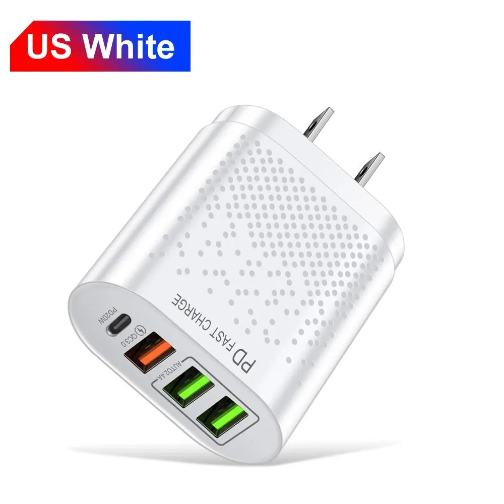 Rychlá USB nabíječka Typ C Rychlé nabíjení Charge 20W QC3.0 PD3.0 EU US KR UK AU Nabíjecí adaptér pro Iphone 15 Laptop Nabíječka