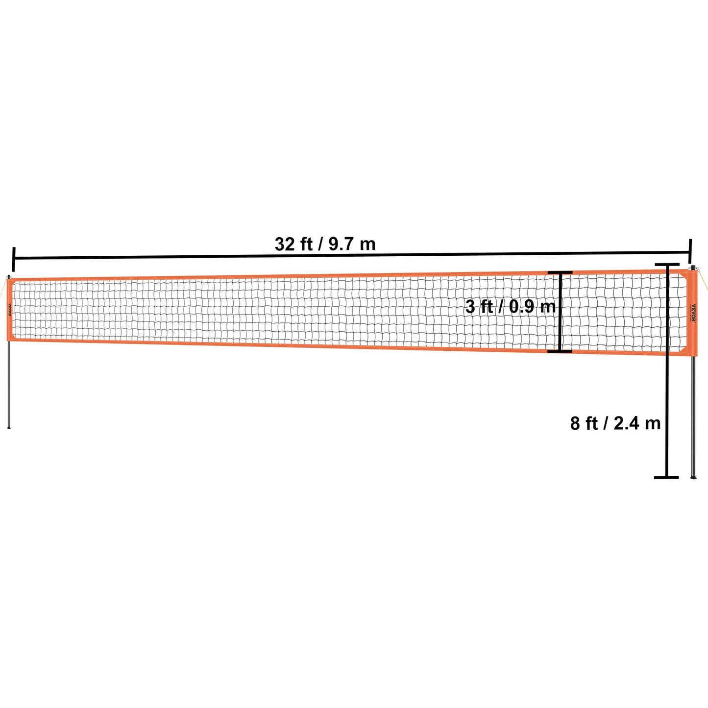 Systém venkovní volejbalové sítě VEVOR Nastavitelná výška Ocelové tyče s PVC volejbalovou pumpou Přepravní taška pro zahradní trávník
