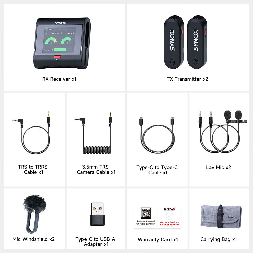SYNCO G3 Pro Wireless Collar Microphone, 250m 2.4GHz Transmission, 2-inch Touch Screen, 3 Levels of Noise Cancellation, 10 Hours of Continuous Recording