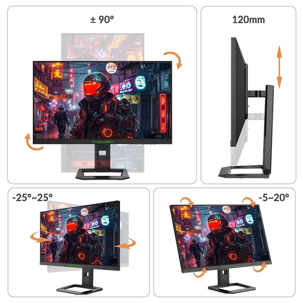 TITAN ARMY P2710S Gaming Monitor, 27-inch 2560*1440 16:9 Fast IPS LCD Screen, 240Hz Refresh Rate, 1ms GTG, HDR 400, Adaptive-Sync, Dynamic OD, Game Mode & 10 scenario Modes, PBP & PIP Split-screen Mode, Rotating Stand, Wall Mounting