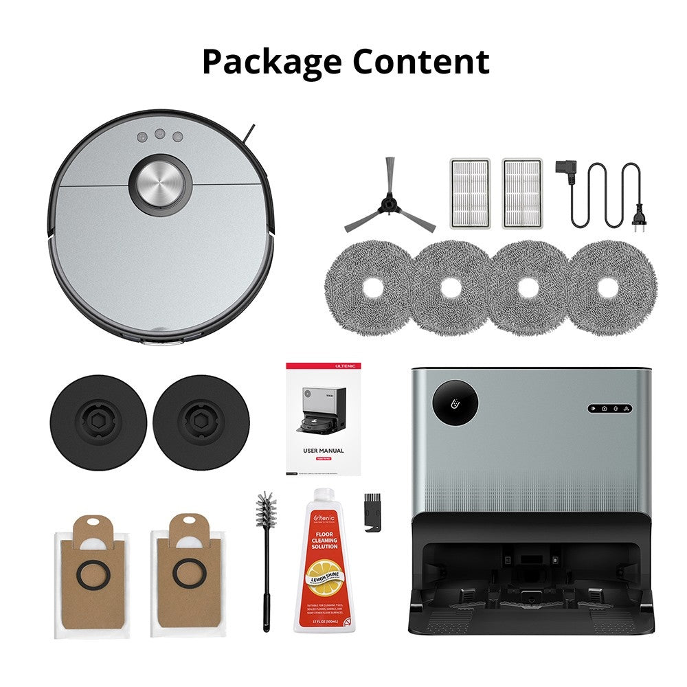 Ultenic MC1 Robot Vacuum Cleaner with Fully-Automatic Station, 5000Pa Suction, Dual-Rotating Mopping, Hot Air Drying, 3L Dustbag, 5200mAh Battery, Max 180 Mins Runtime, APP/Voice Control