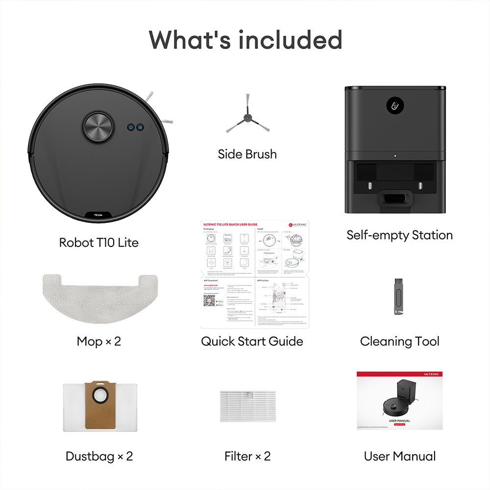 Ultenic T10 Lite Robot Vacuum Cleaner with LiDAR Navigation, 4500Pa Suction, Self-empty, Matrix Clean, Up to 180min Runtime, 2L Dustbin, APP Control/Alexa/Siri/IFTTT, for All Floors Pet Hair