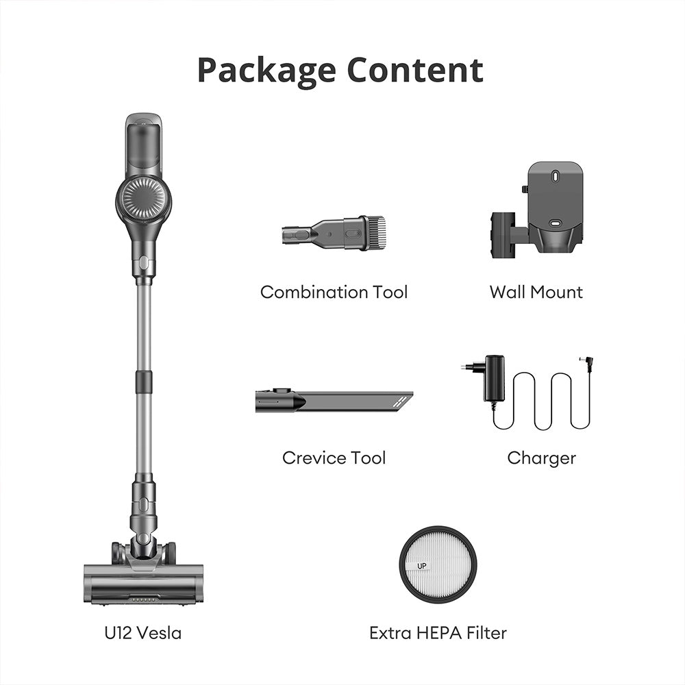 Ultenic U12 Vesla Cordless Vacuum Cleaner, 40KPa Suction, 450W Motor, 1L Dust Box, Up to 45 Mins Runtime, Removable Battery, LED Headlights,Tangle-Free Brush for Pet Hair, Hard Floor Tools