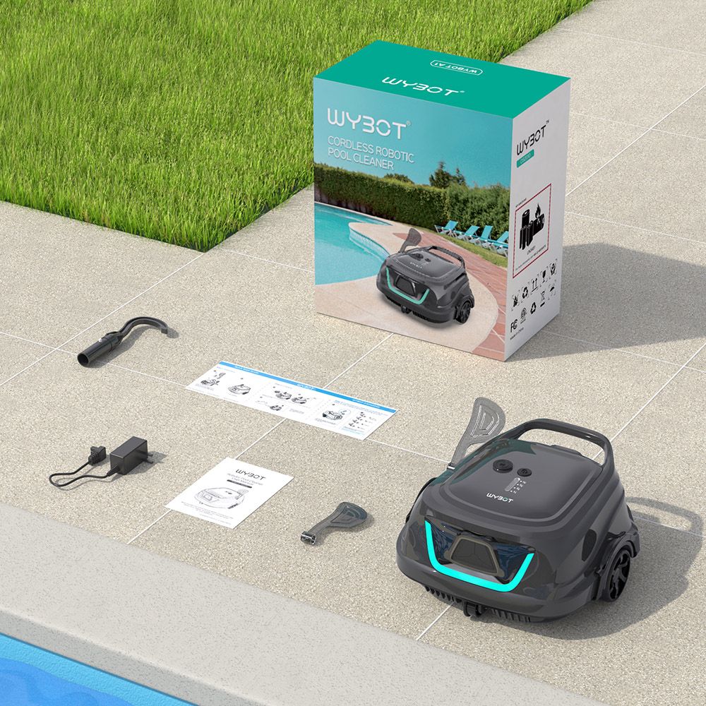 WYBOT A1 Cordless Pool Robot Vacuum, Double Filters, 120min Runtime, 2.5H Fast Charging, for Above Ground Flat-Bottom Pools, Black