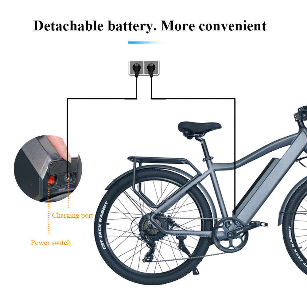 CMACEWHEEL F26 Electric Bike 27.5*2.1 inch Tires 500W Strong Power 42Km/h Max Speed 48V 17Ah Lithium Battery 75KM Range - Silver Grey