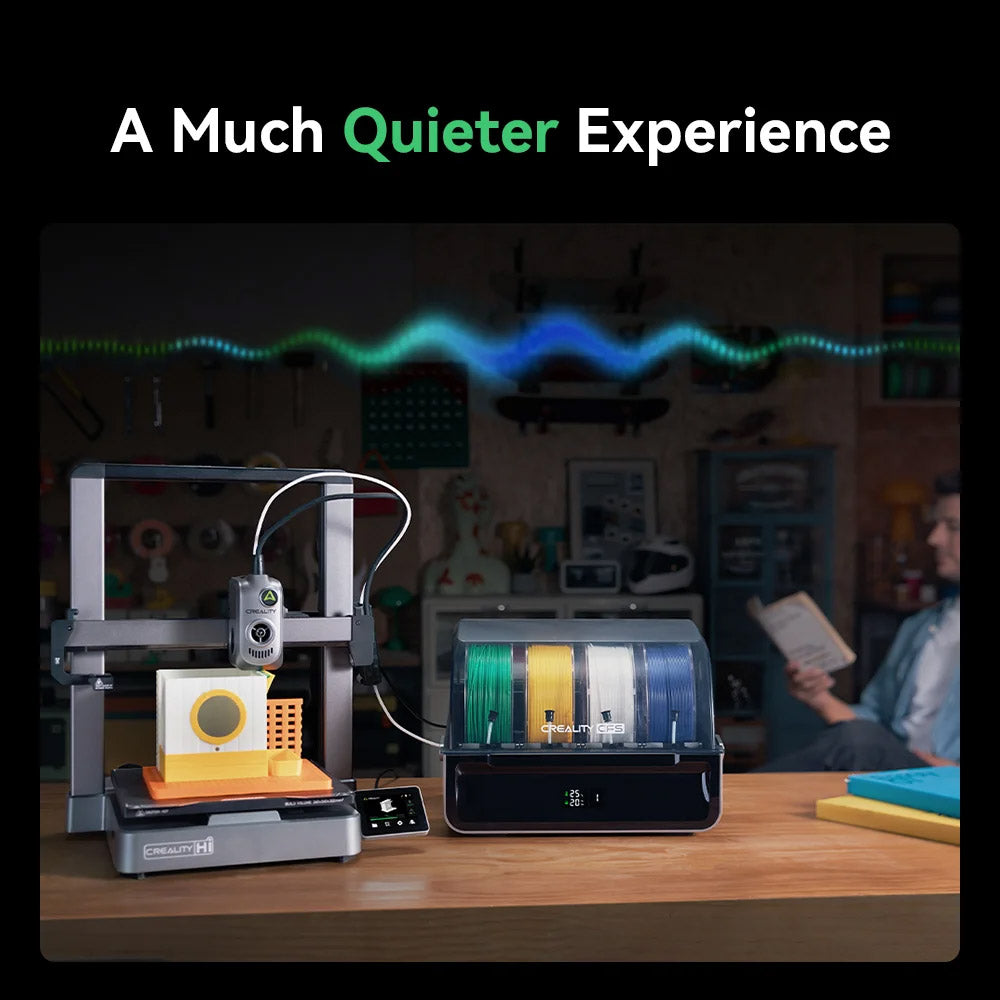 Creality Hi Combo, CFS Multi-material System, 500mm/s Fast Print, Monitoring Camera with Privacy Cap, Up to 16 Colors, Auto Calibration, Auto Bed Leveling, X-axis Tilt Reduction, All-Metal Body, 260*260*300mm