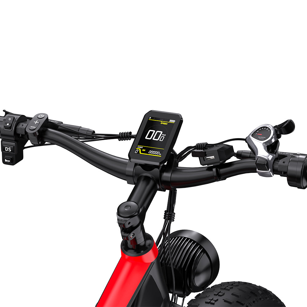 DUOTTS S26 Electric Bike 750W*2 Motors 50km/h Max Speed 26*4.0 inch Inflatable Fat Tires 48V 20Ah SAMSUNG Battery 120km Range Shimano 7-Speed 150kg Max Load Smart APP - Black