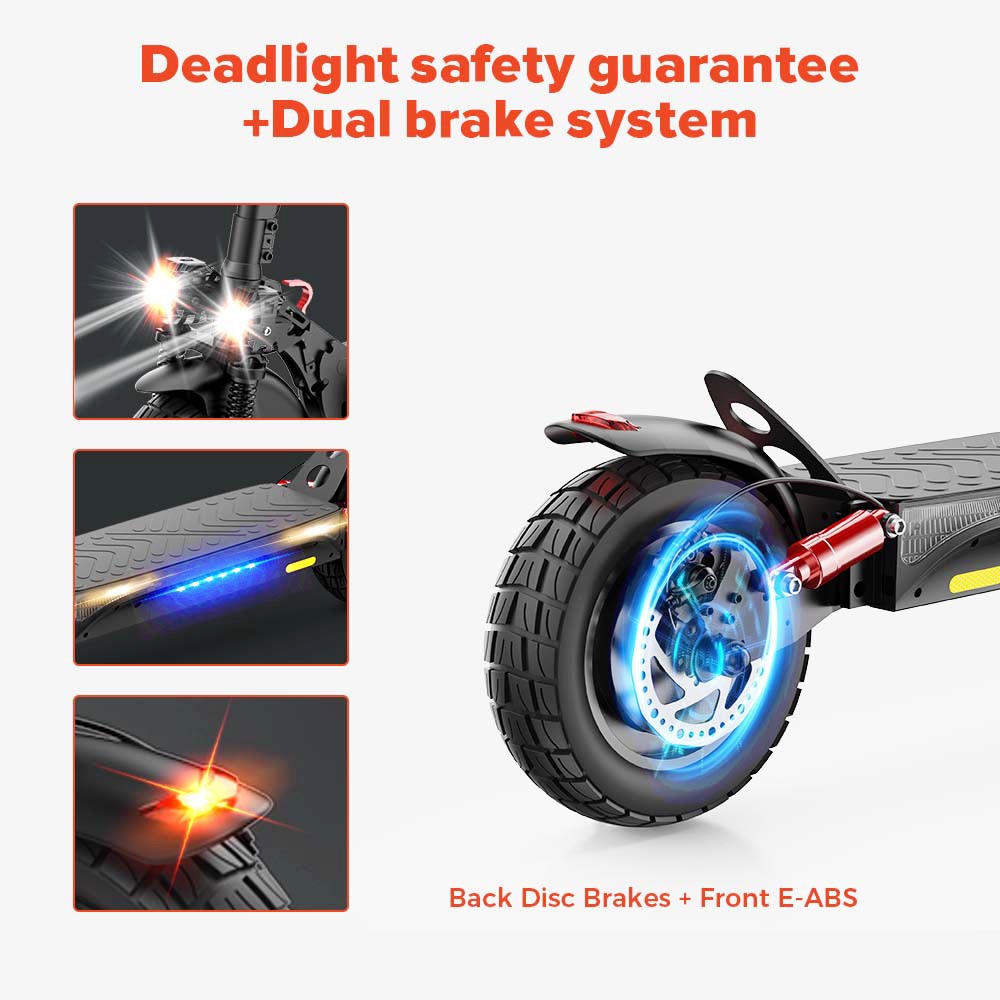 iScooter iX4 10-inch Electric Scooter 800W Motor max speed 45km/h 48V 15Ah Battery up to 40-45km Range App Control, Body Warning Light